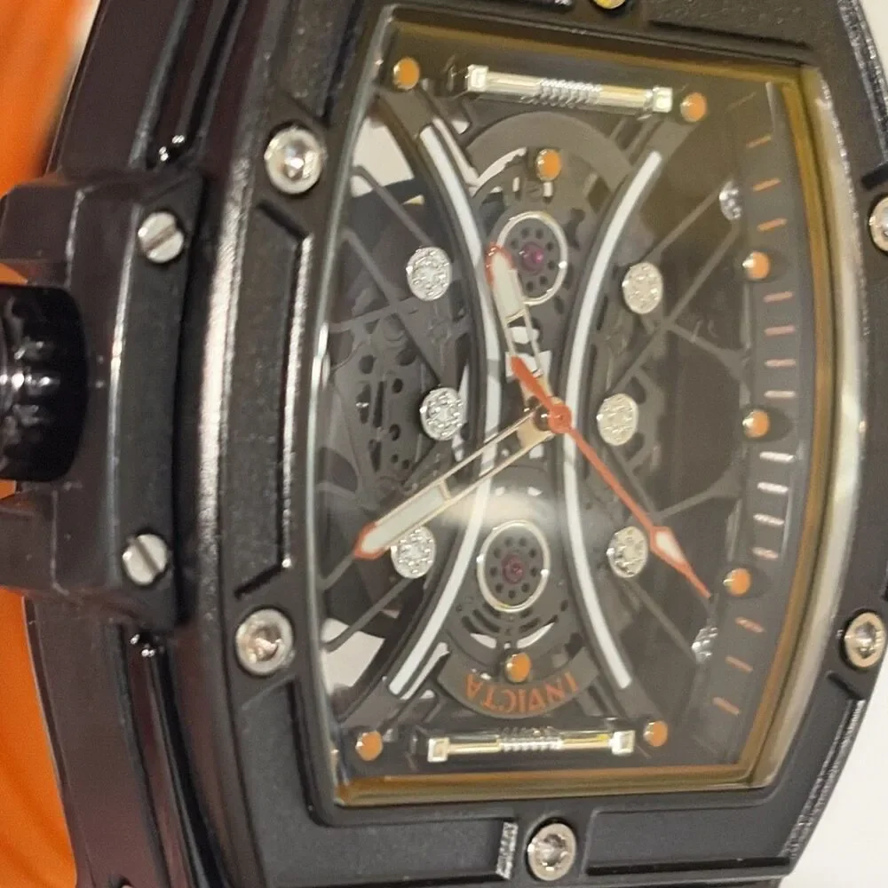 Invicta S1 Rally I Mens WATCH Black Skeleton Dial Orange Silicon Quartz69842 New